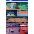 blue and orange mixed standard volleyball court