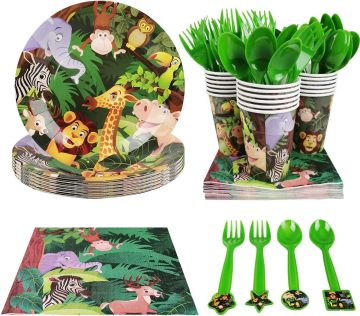 Zoo Jungle Animal Themed Party Supplies for 18 Guests - Includes Plates, Utensils, Cups & Napkins