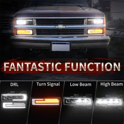 OVOVS Welcome Light DRL Truck Turn Signal Light Headlight Replacement for 1998 Chevy Silverado GMC