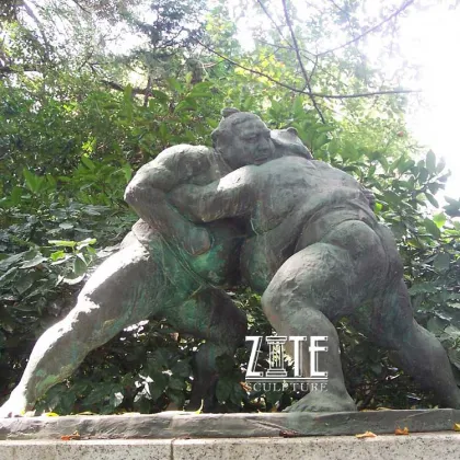 Outdoor antique life size art bronze sumo wrestler statue