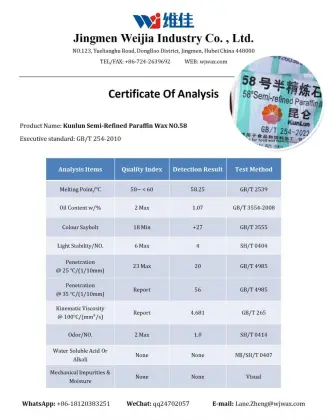 Daqing Kunlun Semi Refined Paraffin Wax 58-60 Green Strips