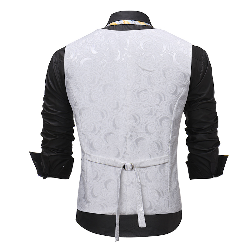 Mens Gentleman White Single Breasted Suit Vest 2018 Fashion Rose Printed Wedding Dress Vest Tuxedo Waistcoat for Business Man