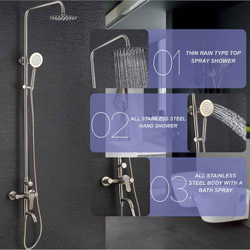 Stainless Steel Shower Faucets Wall Mounted 3-Function 304 stainless steel Shower Set Manufactory