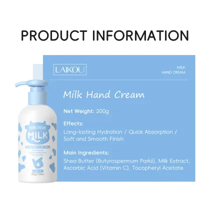 LAIKOU Milk Hand Cream 200g - Moisturizing Whitening Hand Care Cream with Hyaluronic Acid