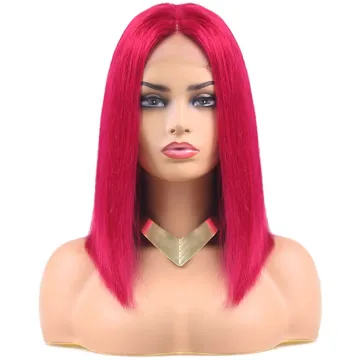 X-TRESS BURG# Red Colored Human Hair Lace Frontal Wig For Women Daily Fashion Bob Natural Hair Wig With 4*13 Lace Front Wigs
