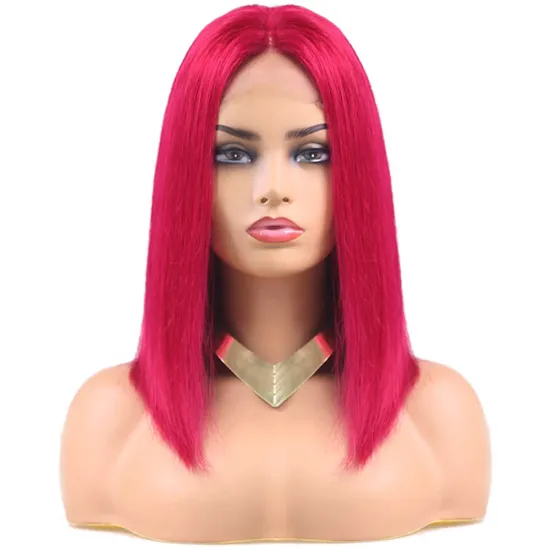 X-TRESS BURG# Red Colored Human Hair Lace Frontal Wig For Women Daily Fashion Bob Natural Hair Wig With 4*13 Lace Front Wigs
