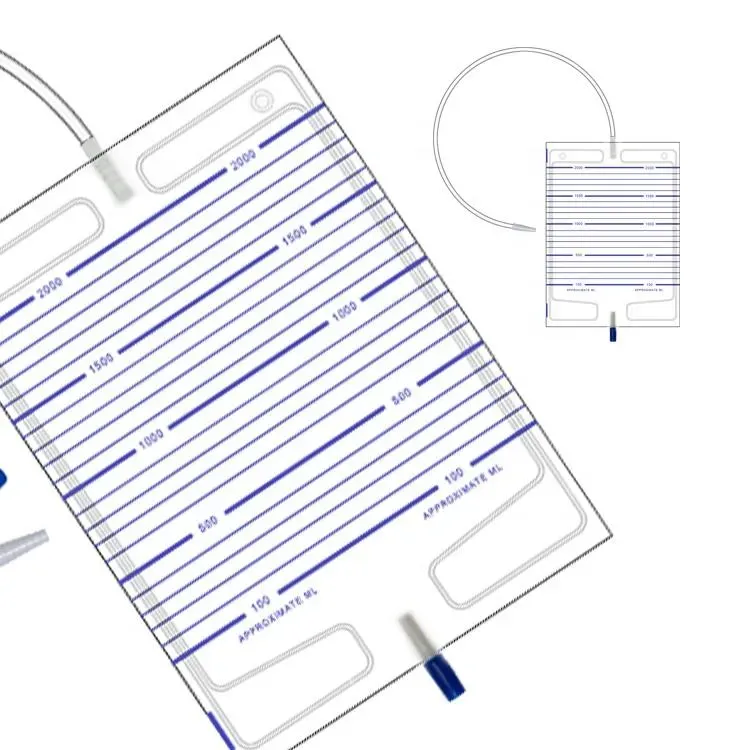 Disposable Adult Medical Plastic Portable Urine Urinary Collection Drainage Bag 2000 ml with Pull-Push Valve