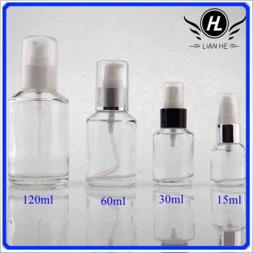 4oz 120ml slant shoulder clear glass lotion bottle with pump