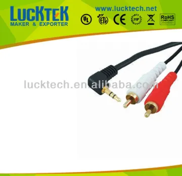 Audio/vedio cable,2RCA Male TO 3.5mm stereo Male angled cable, high qulity