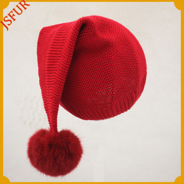 Christmas baby red knitted cotton hat cute rabbit fur pom poms triangle hat