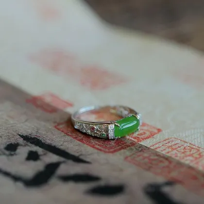 Palace Style Imitation Jade Retro Silver Plated Rings