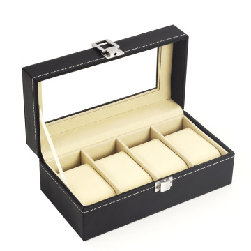 4-Slot Black PU Leather Watch Organizer: Wrist Watch Box, Storage Case, and Display Box