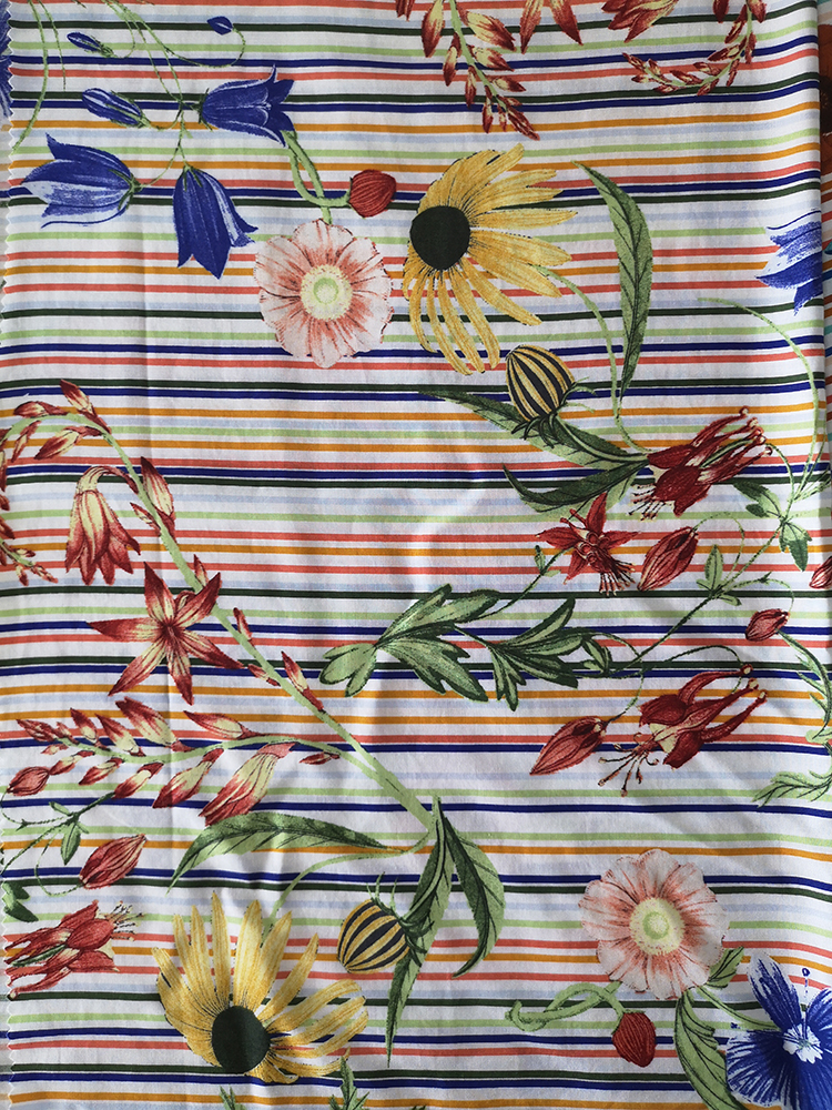 Stripe Flower Rayon Challis 30S Printing Woven Fabric
