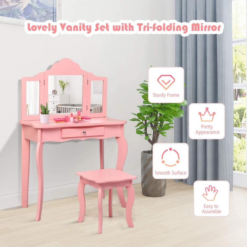 Kids Wooden Vanity Table Set 6 Jpg