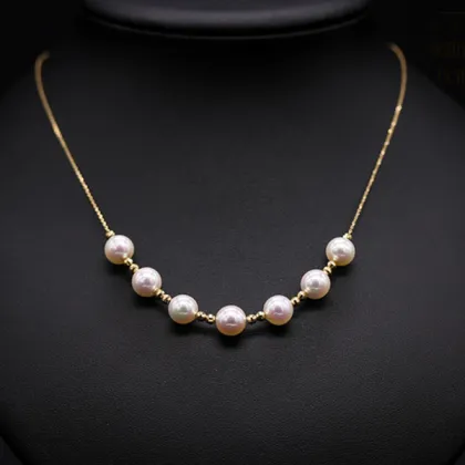 Exquisite 18K Gold Chain Women Jewelry Real Pearl Necklace