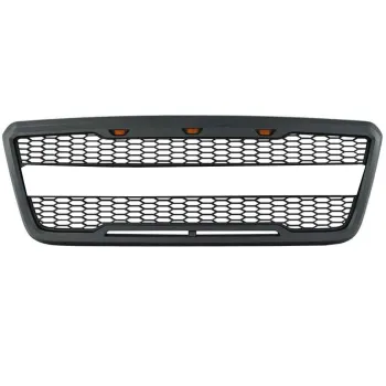Ford F150 Raptor Style Gray Black Front Mesh Hood Grill Grille with LED Replacement (2004-2008)