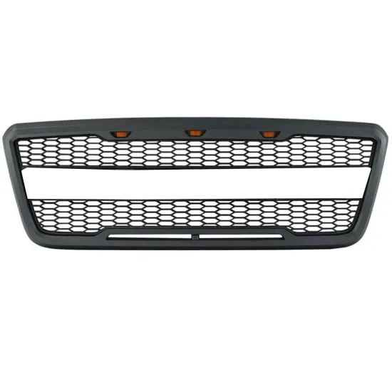Ford F150 Raptor Style Gray Black Front Mesh Hood Grill Grille with LED Replacement (2004-2008)