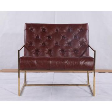 Leather Thin Frame Lounge Chair With Brass Finish