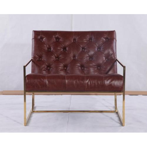 Leather Thin Frame Lounge Chair With Brass Finish