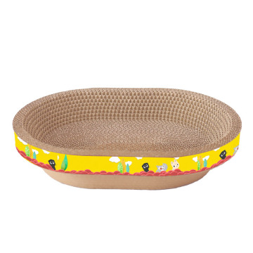 Durable Corrugated Cardboard Cat Scratcher with OEM Textures and Oval Shape Design