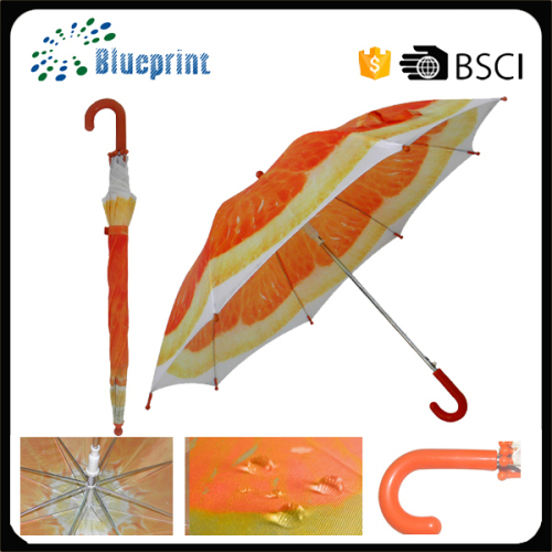 Sweet Warm Orange Printing Steel Auto Open Child Umbrella