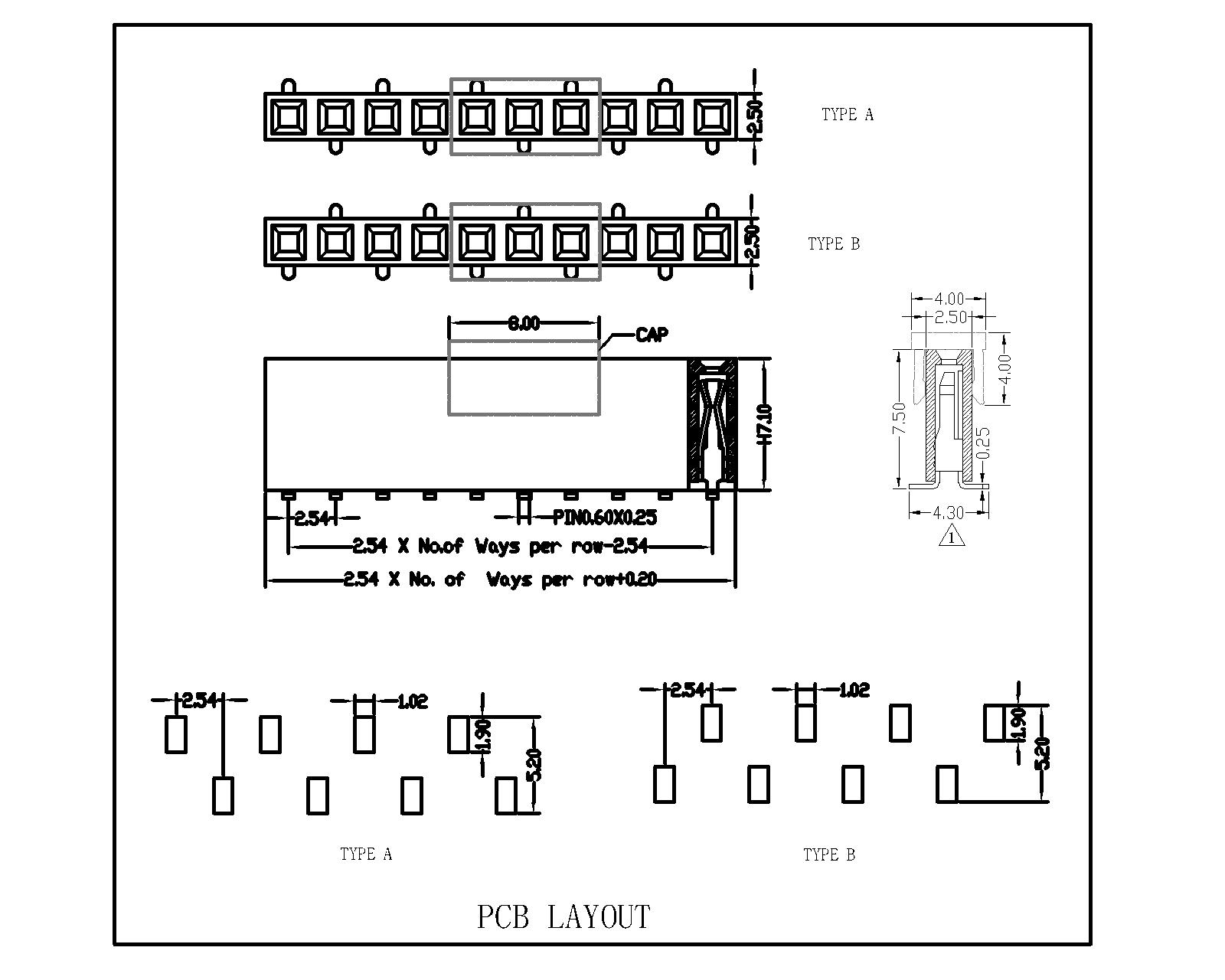 2.54 mm Female Header Single Row  SMT Type H7.1  FHEM04-XXSXXXX