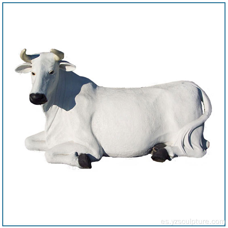 Decoración del jardín Resina Vida Tamaño Estatua de vaca blanca de fibra de vidrio