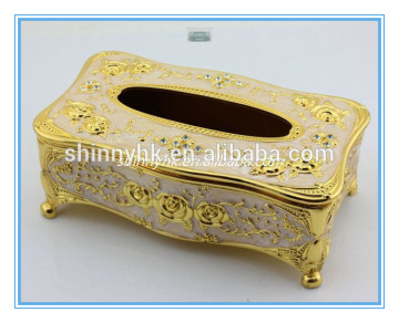 Hot sale wholesale fashion gold white cuboid metal zinc alloy decorative tissue box cover for home decoration
