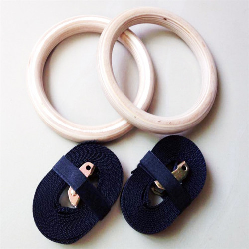 wooden gymnastics gym rings with adjustable straps