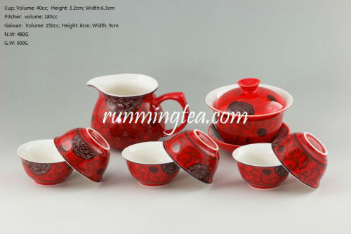 Chinese Red Porcelain Teaware Set, One Gaiwan, One Pitcher & 6 Cups                        
                                                Quality Choice