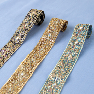 Wholesale Sparkling 3D Embroidery Rhinestone Lace Trim for Evening Dresses