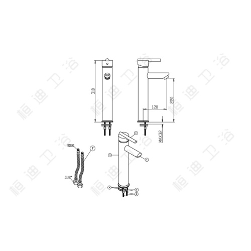 Miscelatore monocomando per lavabo in ottone cromato