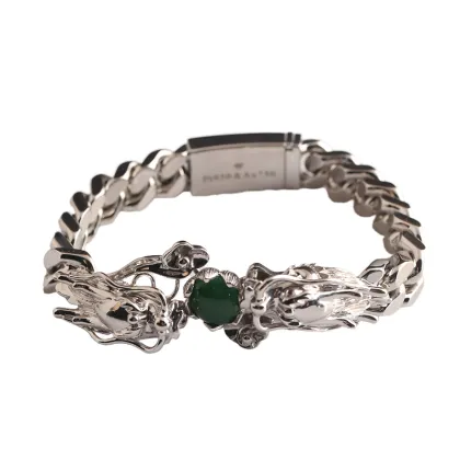 Custom Chain Moissanite Gem Stones Bracelet 925 Sterling Silver Punk Style Jade Dragon Bracelet for Men