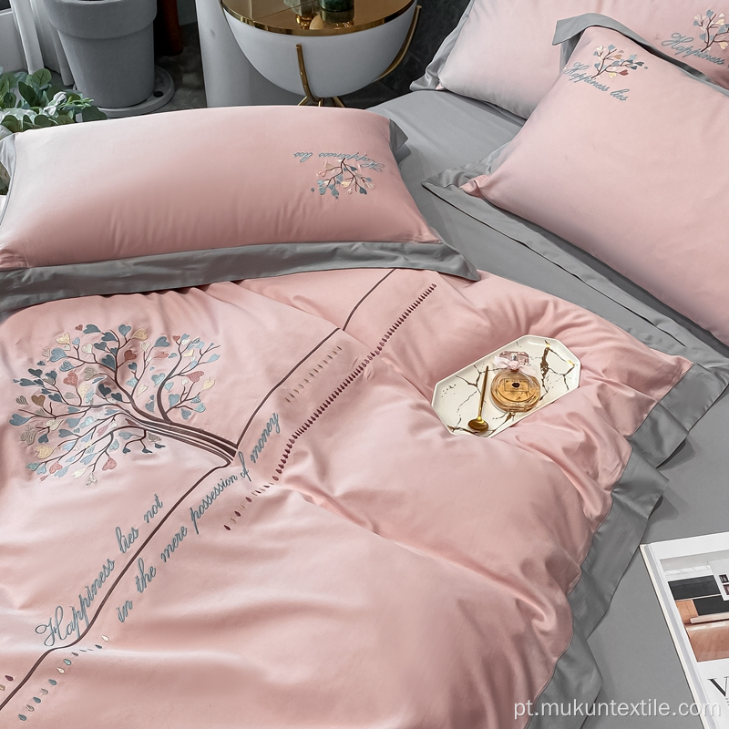 Lençóis de algodão Conjunto de cama bordada