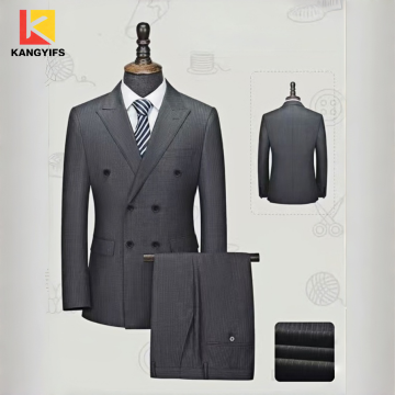 Ensemble de costume d'affaires à double boutonnage à carreaux gris foncé