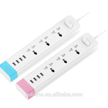 3 outlets universal power strip with 4 usb socket