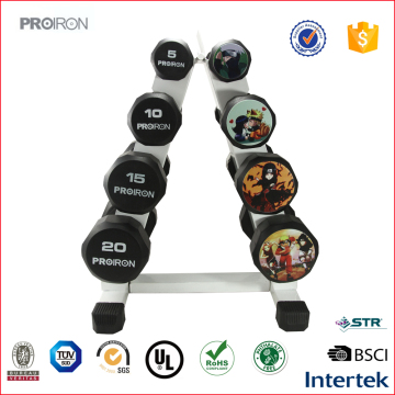 Fitness Training Rubber Dumbbell With Stand