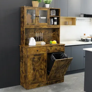 Kitchen Storage Solutions: Trash Can, Waste Bin, Cabinet, Wood Top Board, and Pull-Out Design for Dining Room and Beyond