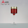 Red Glass Tealight Holders gold rim For Party