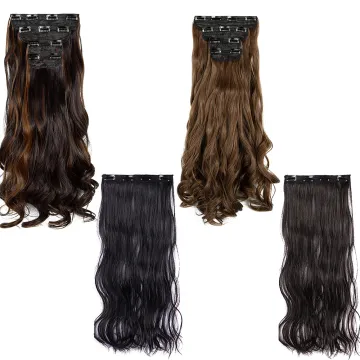 wholesale Clip in Hair Extensions brown Black Synthetic Hairpiece 20 Inch Long Wavy Curly Head Silky Soft Weft for Women