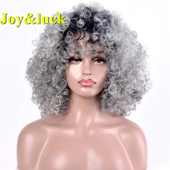Wholesale Wigs African Ladies Hair Wigs for Black Women Party Black Ombre Silver Grey Afro Kinky Curly Short Synthetic Hair Wigs