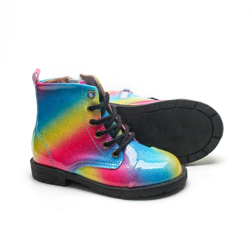 Fashion Kids Boots Rainbow Fashion Glitter Patent Leather Boots Manufactory