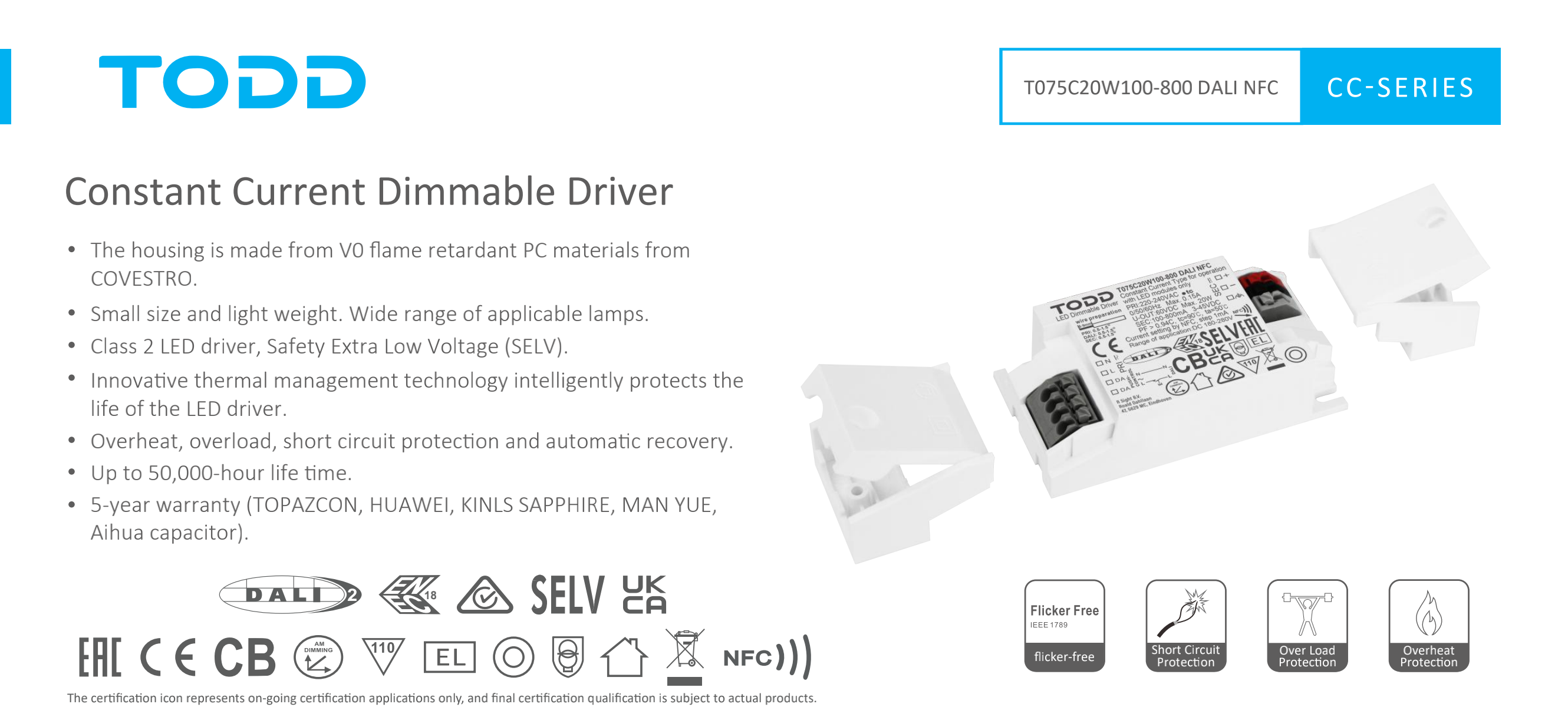 led driver T075C20W100-800 DALI NFC