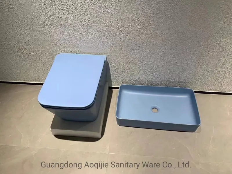 White Tank Wall Hung Toilet with Blue Basin