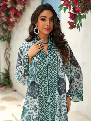 Printed Chiffon Modest Maxi Dress