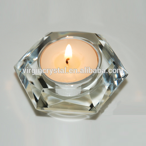 Wholesale cheap Hexagonal shape crystal tea light candle holder
