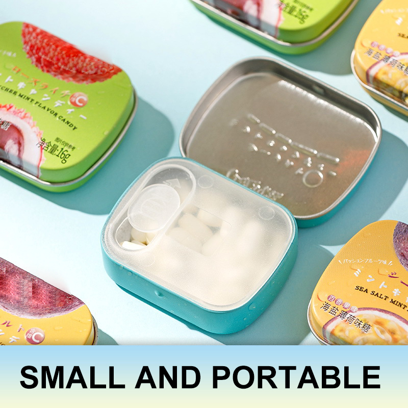 OEM ODM Vegan Fruit Flavor Fresh Breath Tin Box Hard Candy Sugar Free Vitamin C Sea Salt Mint Candy