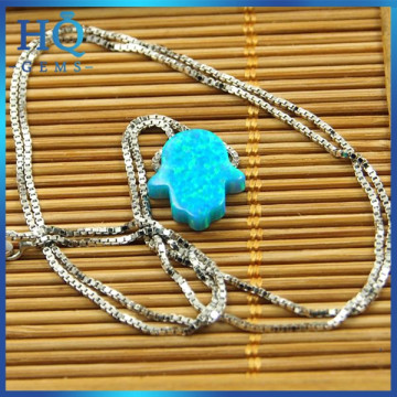 925 steriling silver necklace created opal hamsa blue opal box necklace