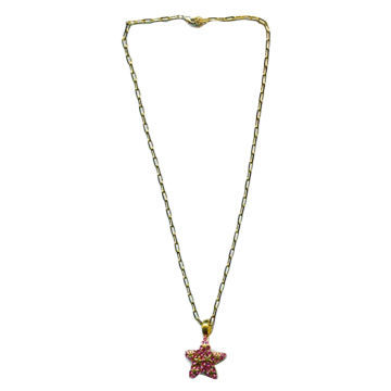 Five-pointed Star Pendant Necklace With Rose Crystal Stone, High ...