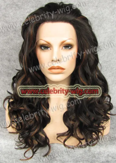 Naturl Black with Brown Highlight Long Wavy Synthetic Lace Front Wig Jessica Simpson Wig